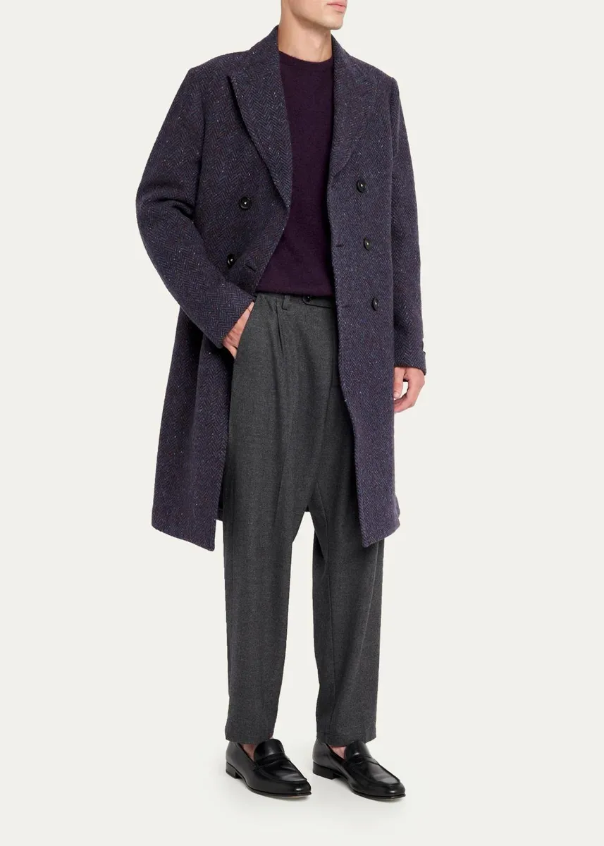 Massimo Alba Men's Oltremare Wool Double-Breasted Overcoat | Thumbnail 4 Massimo Alba Men's Oltremare Wool Double-Breasted Overcoat | Thumbnail 4