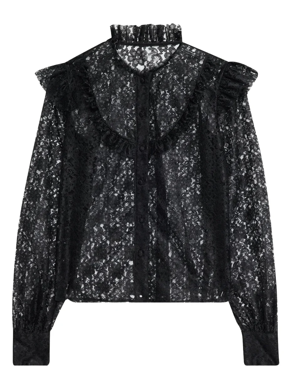 PRABAL GURUNG Floral Lace Sheer Top