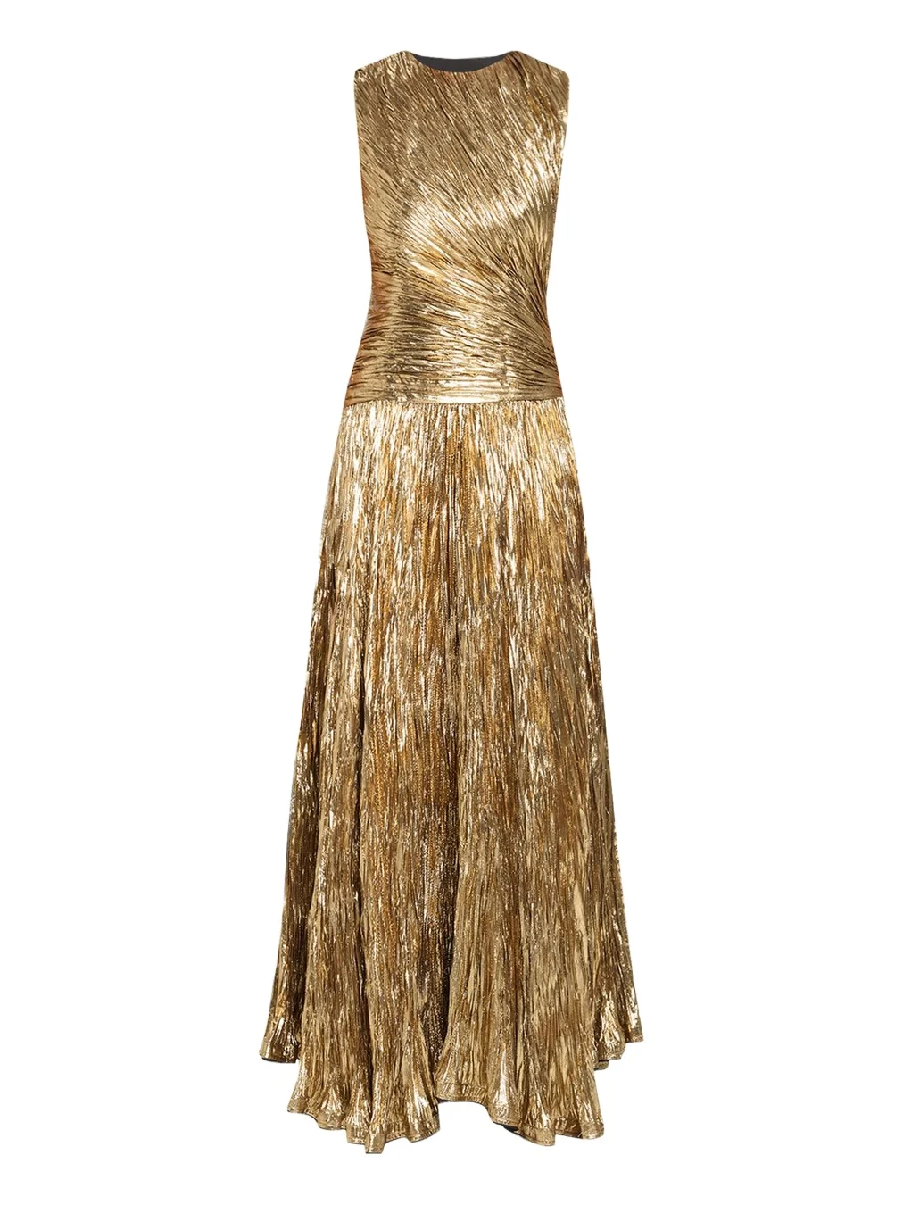Ulla Johnson Sleeveless Metallic Plisse Drop-Waist Gown