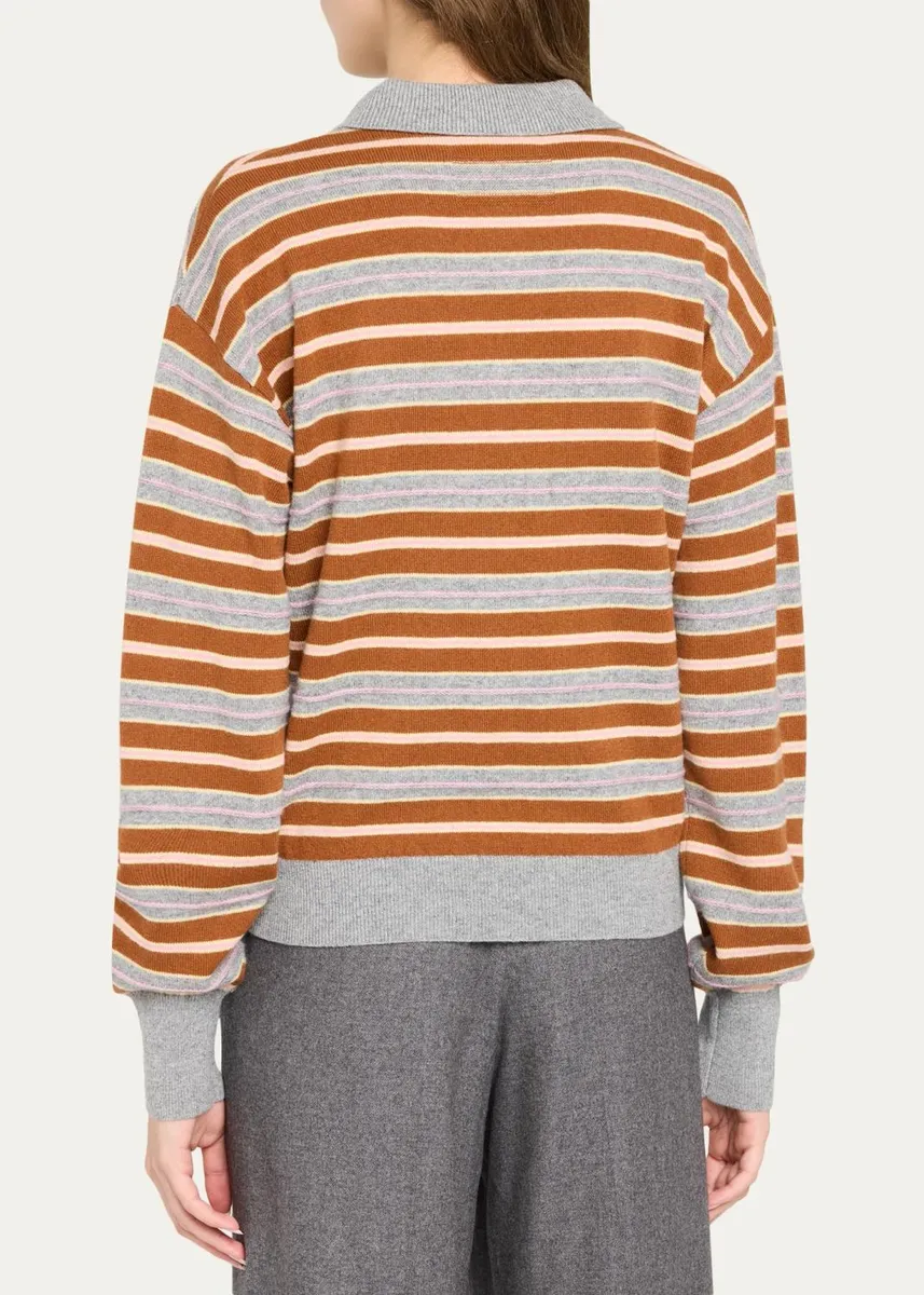 Guest In Residence Collegiate Striped Cashmere Polo Sweater | Thumbnail 3 Guest In Residence Collegiate Striped Cashmere Polo Sweater | Thumbnail 3