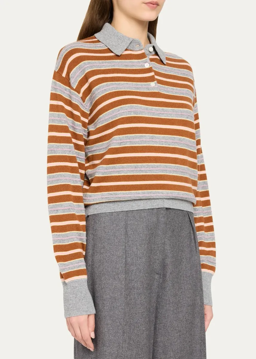 Guest In Residence Collegiate Striped Cashmere Polo Sweater | Thumbnail 4 Guest In Residence Collegiate Striped Cashmere Polo Sweater | Thumbnail 4