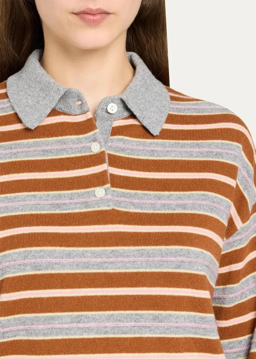 Guest In Residence Collegiate Striped Cashmere Polo Sweater | Thumbnail 5 Guest In Residence Collegiate Striped Cashmere Polo Sweater | Thumbnail 5