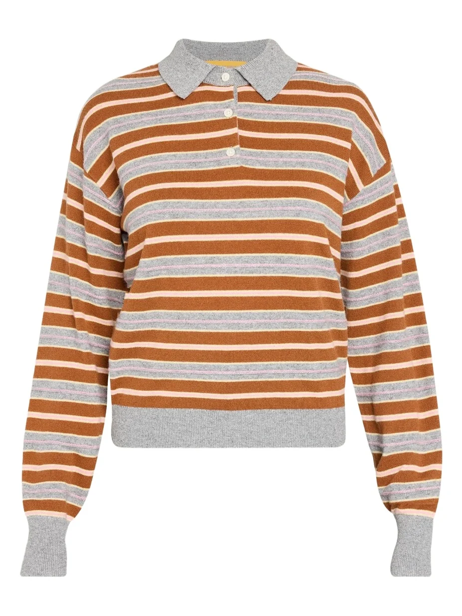 Guest In Residence Collegiate Striped Cashmere Polo Sweater
