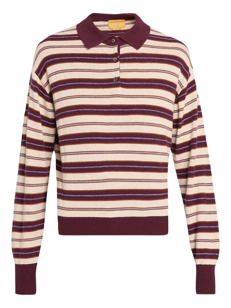 Guest In Residence Collegiate Striped Cashmere Polo Sweater