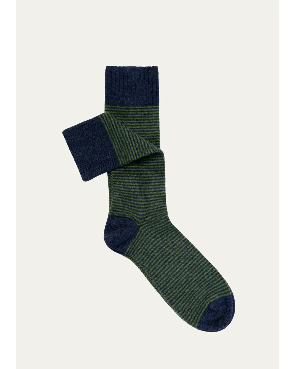 Sozzi Calze Men's Cashmere Blend Micro-Stripe Crew Socks | Thumbnail 2 Sozzi Calze Men's Cashmere Blend Micro-Stripe Crew Socks | Thumbnail 2