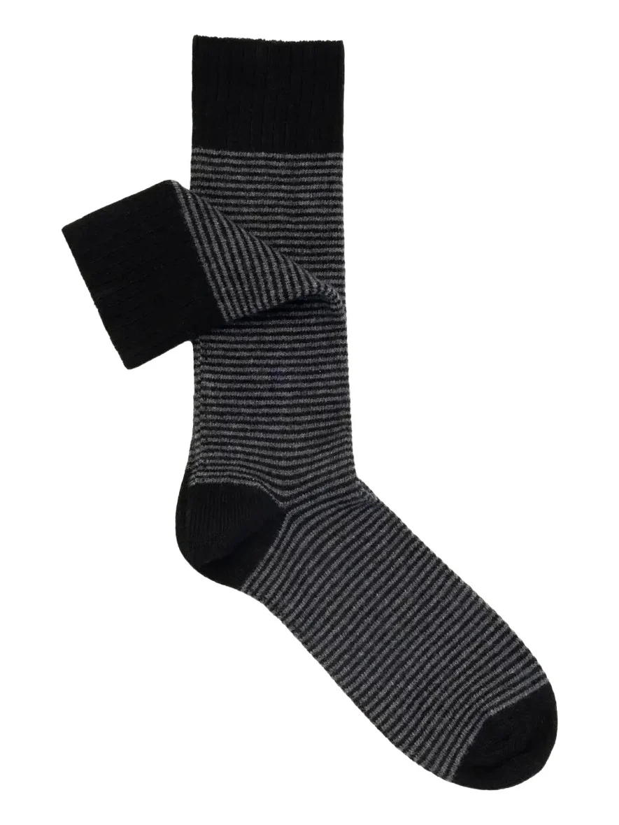 Sozzi Calze Men's Cashmere Blend Micro-Stripe Crew Socks