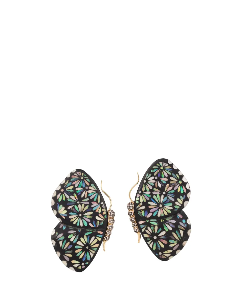 Silvia Furmanovich 18K Yellow Gold Large Butterfly Wing Black Marquetry Earrings with Diamonds | Thumbnail 2 Silvia Furmanovich 18K Yellow Gold Large Butterfly Wing Black Marquetry Earrings with Diamonds | Thumbnail 2