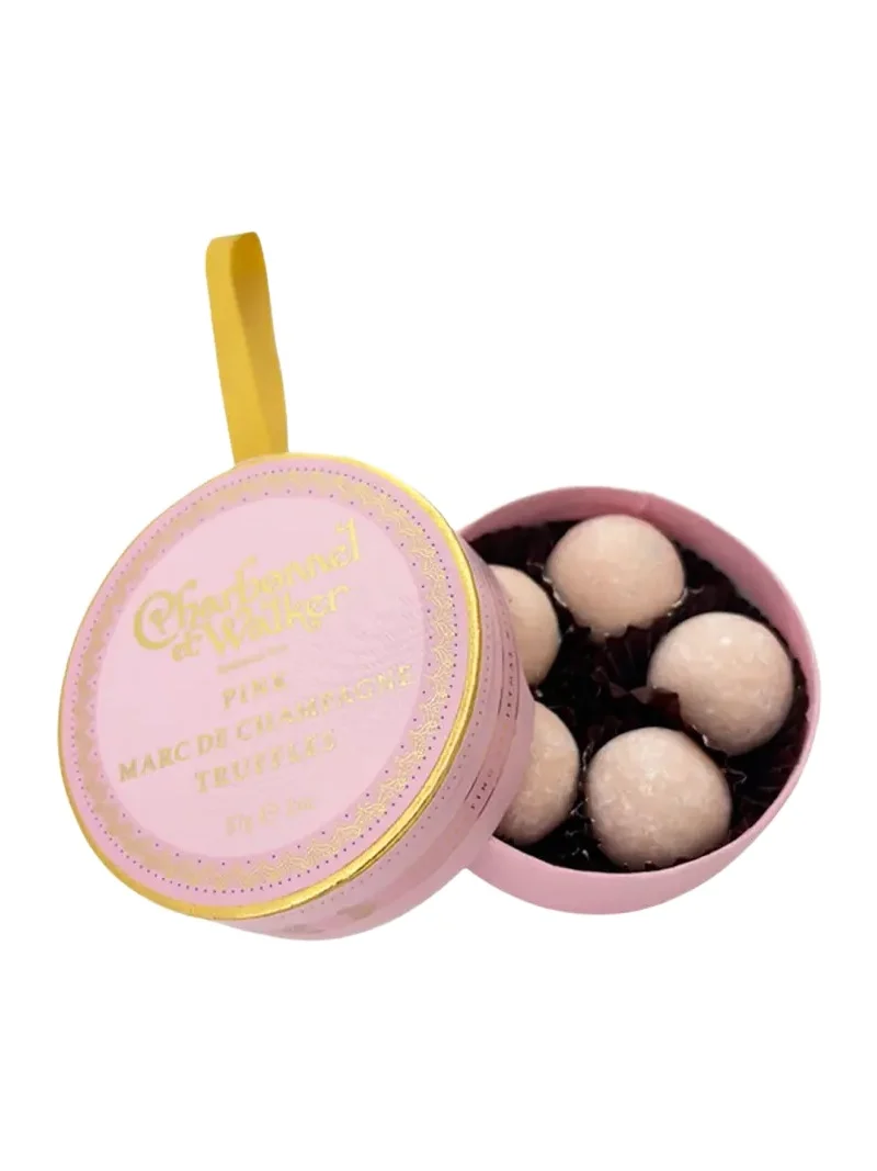 Pink Marc de Champagne Truffles Hanging Bauble, 2 oz. Pink Marc de Champagne Truffles Hanging Bauble, 2 oz.