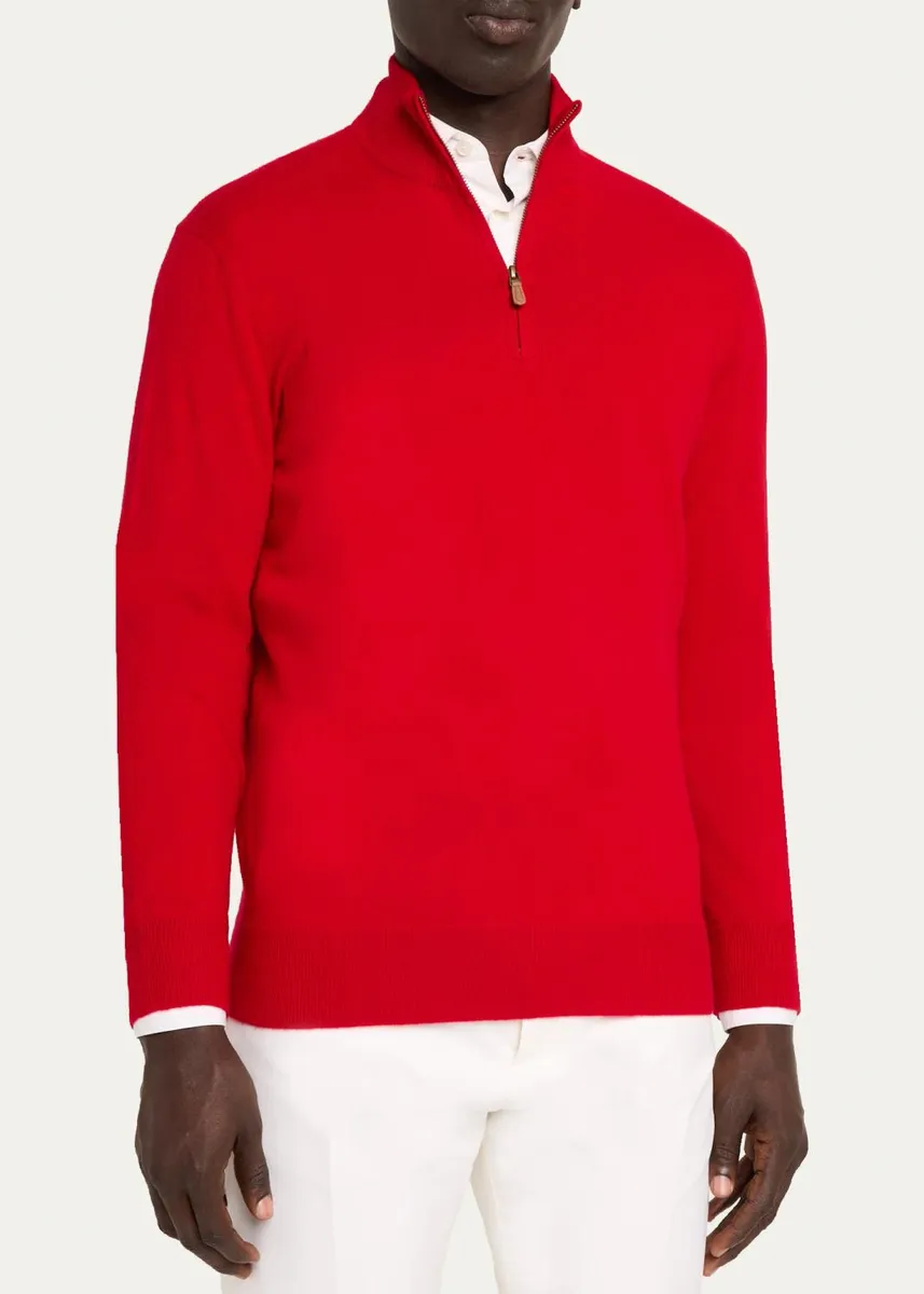 Cesare Attolini Men's Cashmere Half-Zip Sweater | Thumbnail 4 Cesare Attolini Men's Cashmere Half-Zip Sweater | Thumbnail 4