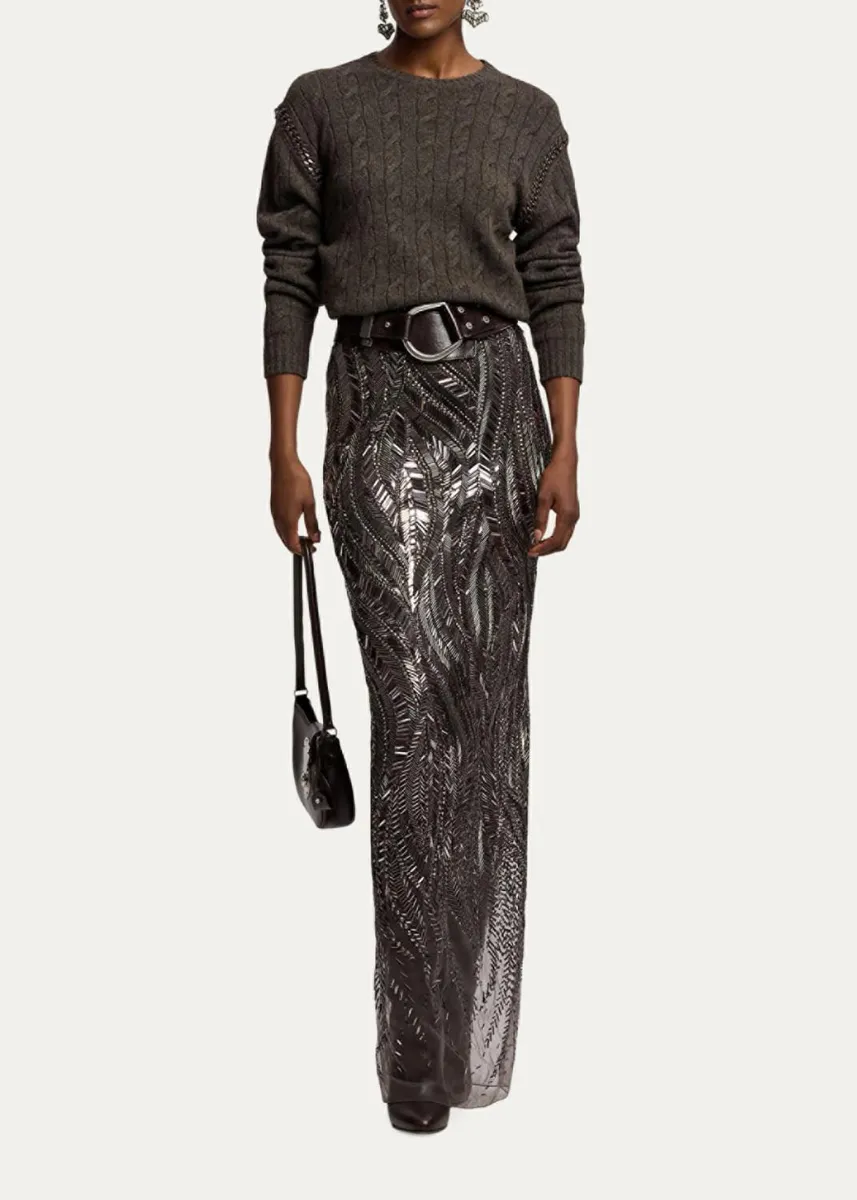 Ralph Lauren Collection Chain-Trim Cable Cashmere Sweater | Thumbnail 2 Ralph Lauren Collection Chain-Trim Cable Cashmere Sweater | Thumbnail 2