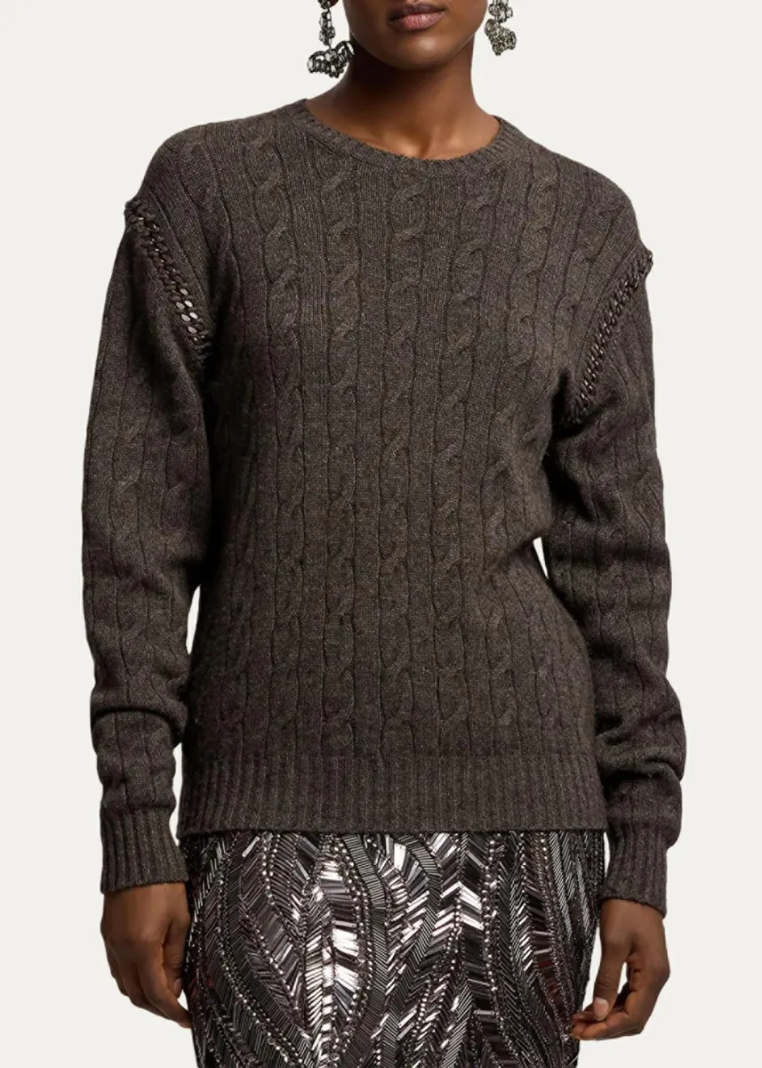 Ralph Lauren Collection Chain-Trim Cable Cashmere Sweater | Thumbnail 4 Ralph Lauren Collection Chain-Trim Cable Cashmere Sweater | Thumbnail 4