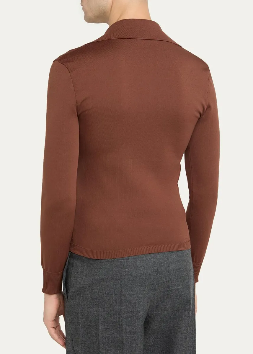Bottega Veneta Men's Slim Technical Long-Sleeve Polo Shirt | Thumbnail 3 Bottega Veneta Men's Slim Technical Long-Sleeve Polo Shirt | Thumbnail 3