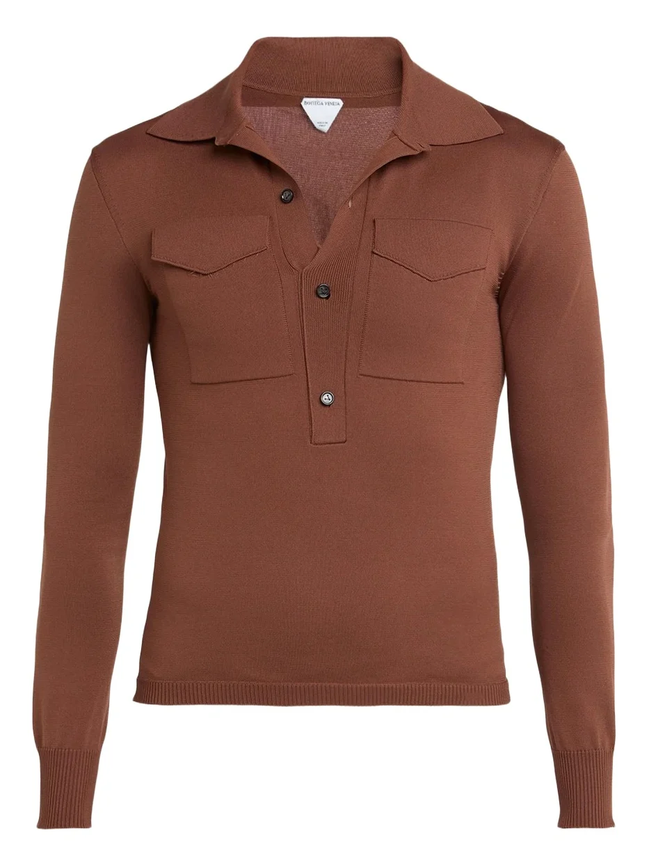 Bottega Veneta Men's Slim Technical Long-Sleeve Polo Shirt