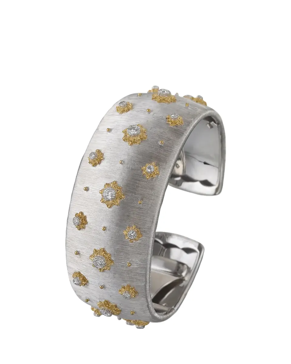 Buccellati Macri 18K White and Yellow Gold Cuff Bracelet with Diamonds | Thumbnail 2 Buccellati Macri 18K White and Yellow Gold Cuff Bracelet with Diamonds | Thumbnail 2