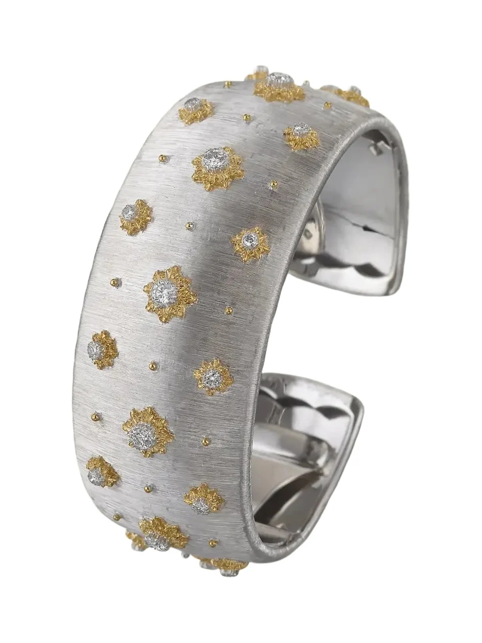 Buccellati Macri 18K White and Yellow Gold Cuff Bracelet with Diamonds