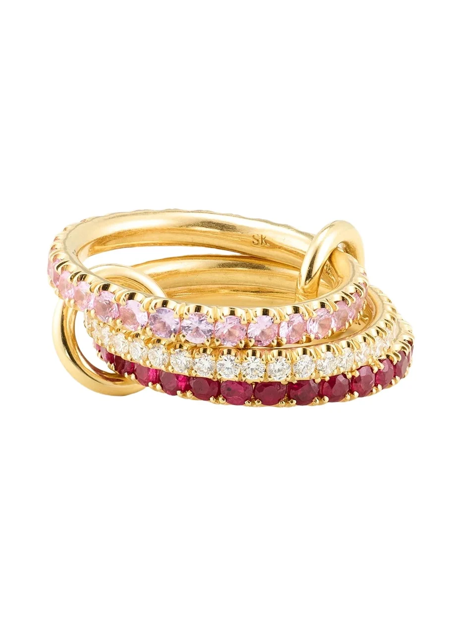Spinelli Kilcollin Bergdorf 125th Exclusive 18K 3-Band Ring with Diamonds, Rubies, and Sapphires