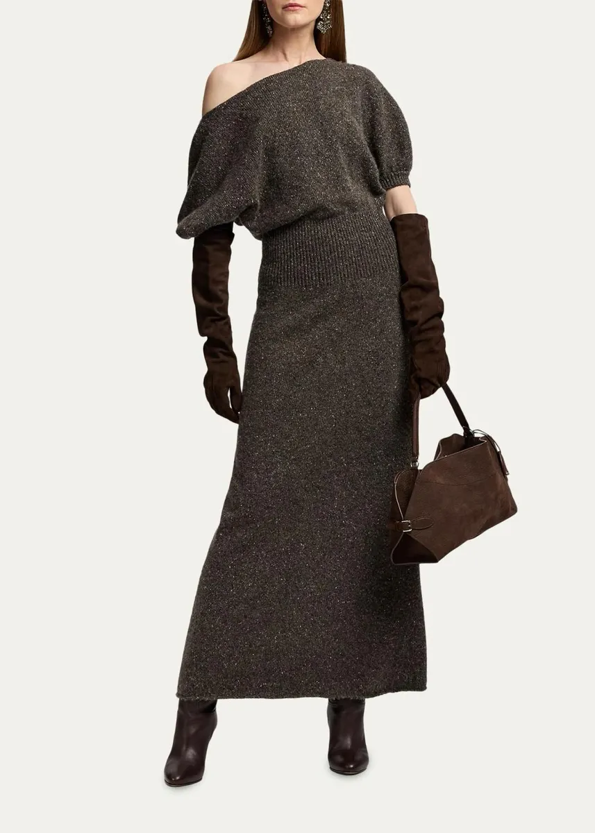 Ralph Lauren Collection Cecie Cashmere-Blend Donegal Off-The-Shoulder Maxi Day Dress | Thumbnail 2 Ralph Lauren Collection Cecie Cashmere-Blend Donegal Off-The-Shoulder Maxi Day Dress | Thumbnail 2