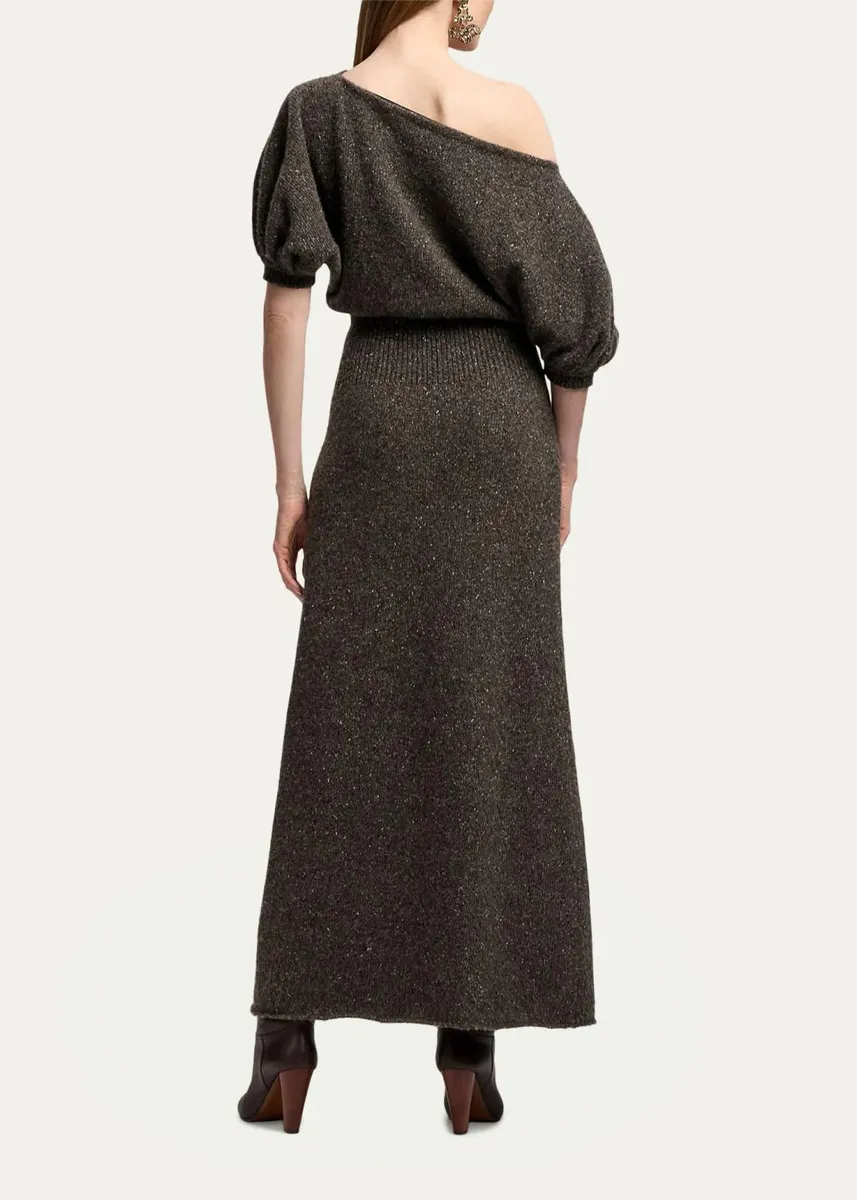 Ralph Lauren Collection Cecie Cashmere-Blend Donegal Off-The-Shoulder Maxi Day Dress | Thumbnail 3 Ralph Lauren Collection Cecie Cashmere-Blend Donegal Off-The-Shoulder Maxi Day Dress | Thumbnail 3