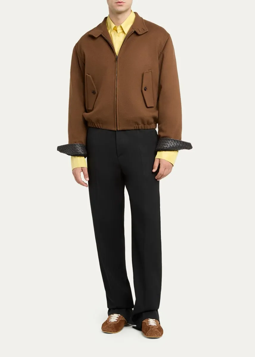 Bottega Veneta Men's Intrecciato-Cuffs Brushed Wool-Cashmere Blouson Jacket | Thumbnail 2 Bottega Veneta Men's Intrecciato-Cuffs Brushed Wool-Cashmere Blouson Jacket | Thumbnail 2