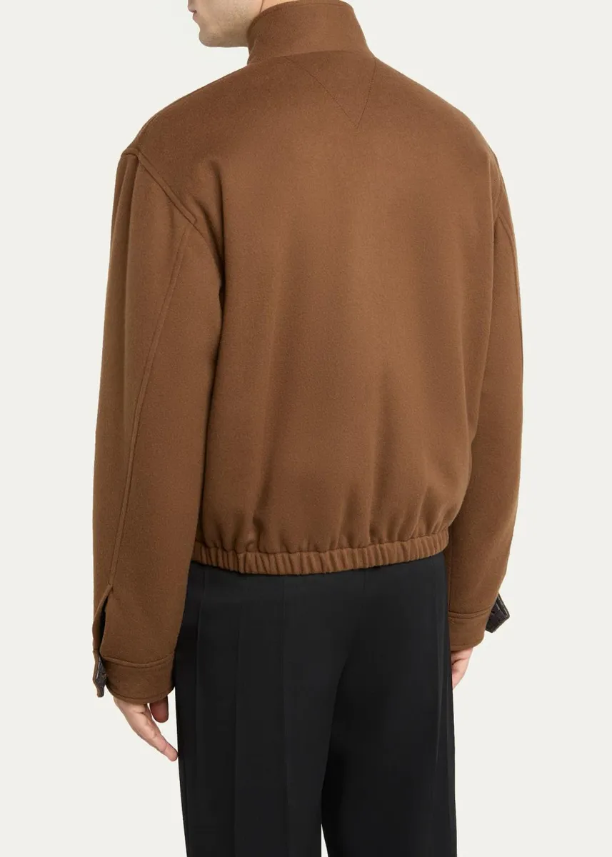Bottega Veneta Men's Intrecciato-Cuffs Brushed Wool-Cashmere Blouson Jacket | Thumbnail 3 Bottega Veneta Men's Intrecciato-Cuffs Brushed Wool-Cashmere Blouson Jacket | Thumbnail 3