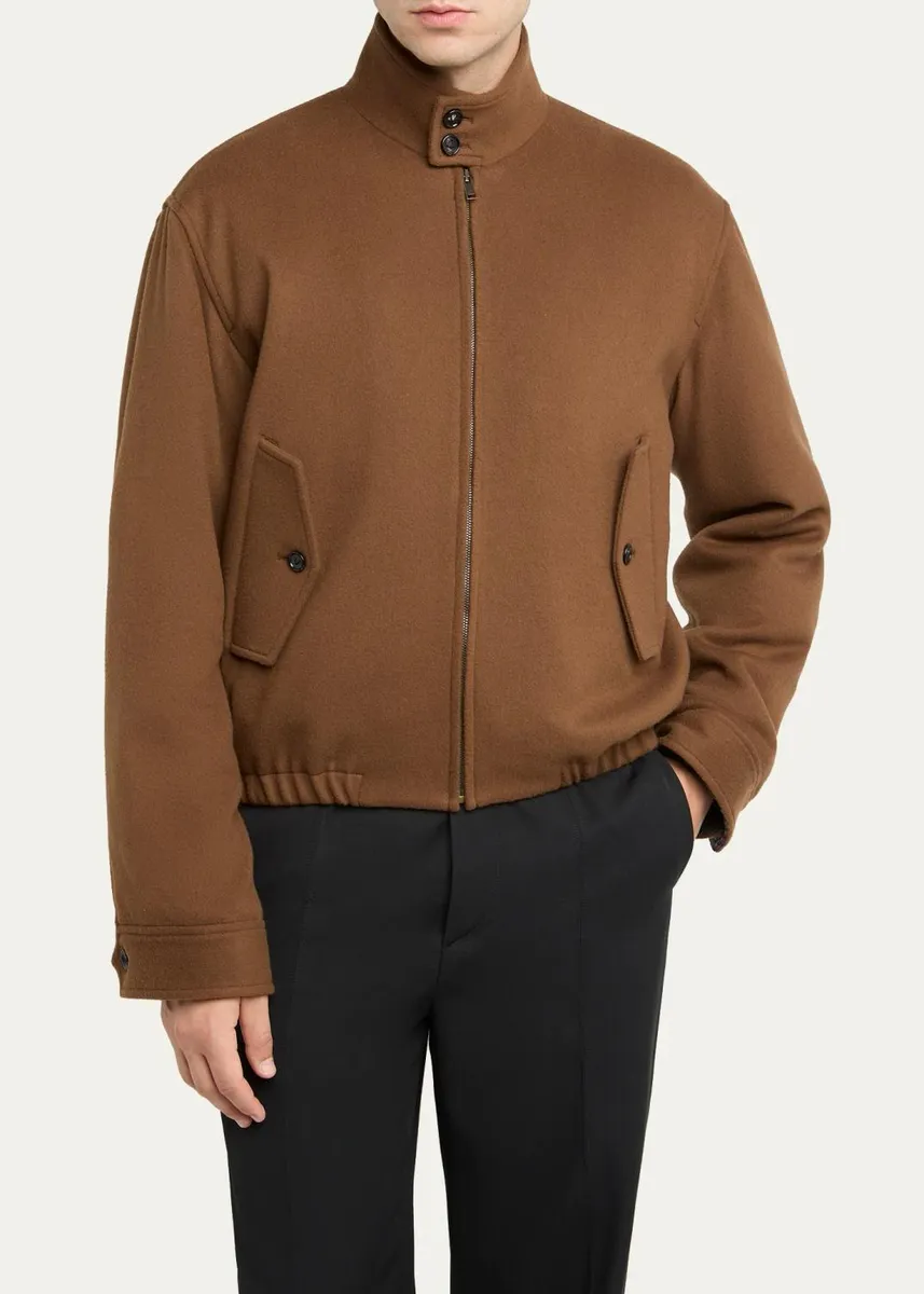 Bottega Veneta Men's Intrecciato-Cuffs Brushed Wool-Cashmere Blouson Jacket | Thumbnail 4 Bottega Veneta Men's Intrecciato-Cuffs Brushed Wool-Cashmere Blouson Jacket | Thumbnail 4