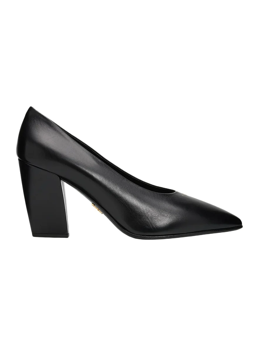 Prada 85mm Leather Block-Heel Pumps