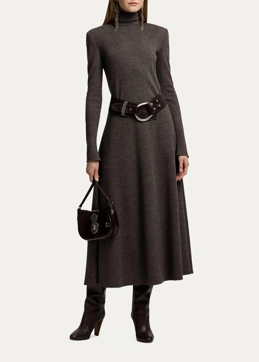 Ralph Lauren Collection Emmerson Turtleneck Tick-Weave Jersey Midi Day Dress | Thumbnail 2