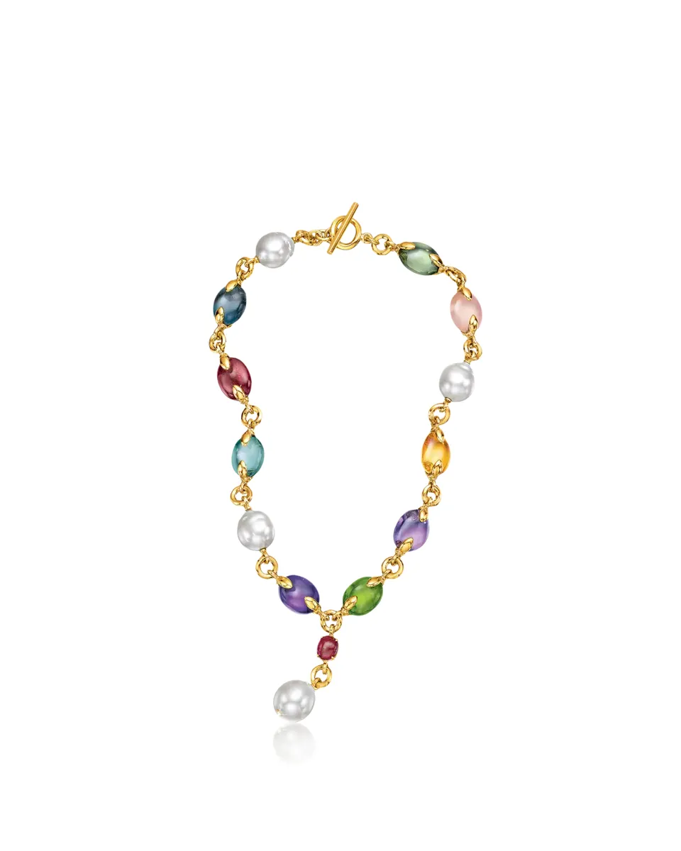 VERDURA 18K Yellow Gold Fulco Y-Necklace with Pearls and Gems | Thumbnail 2 VERDURA 18K Yellow Gold Fulco Y-Necklace with Pearls and Gems | Thumbnail 2