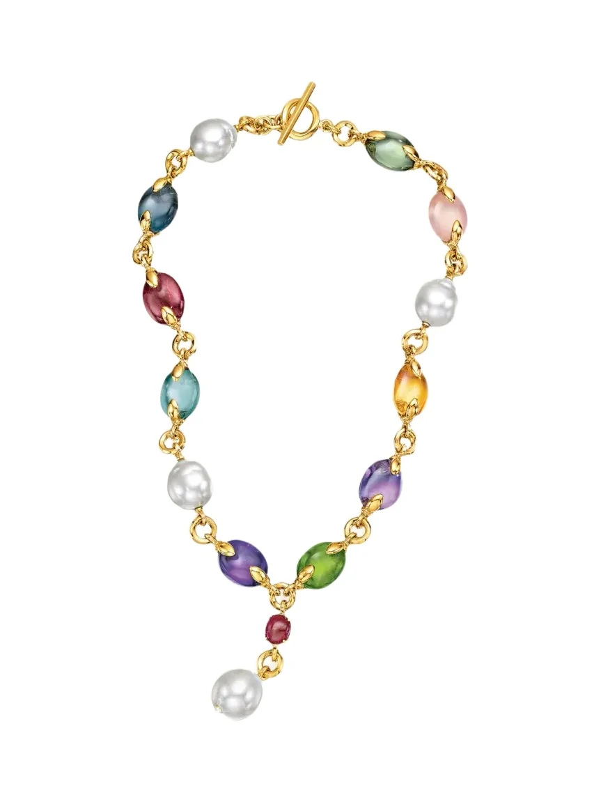 18K Yellow Gold Fulco Y-Necklace with Pearls and Gems 18K Yellow Gold Fulco Y-Necklace with Pearls and Gems