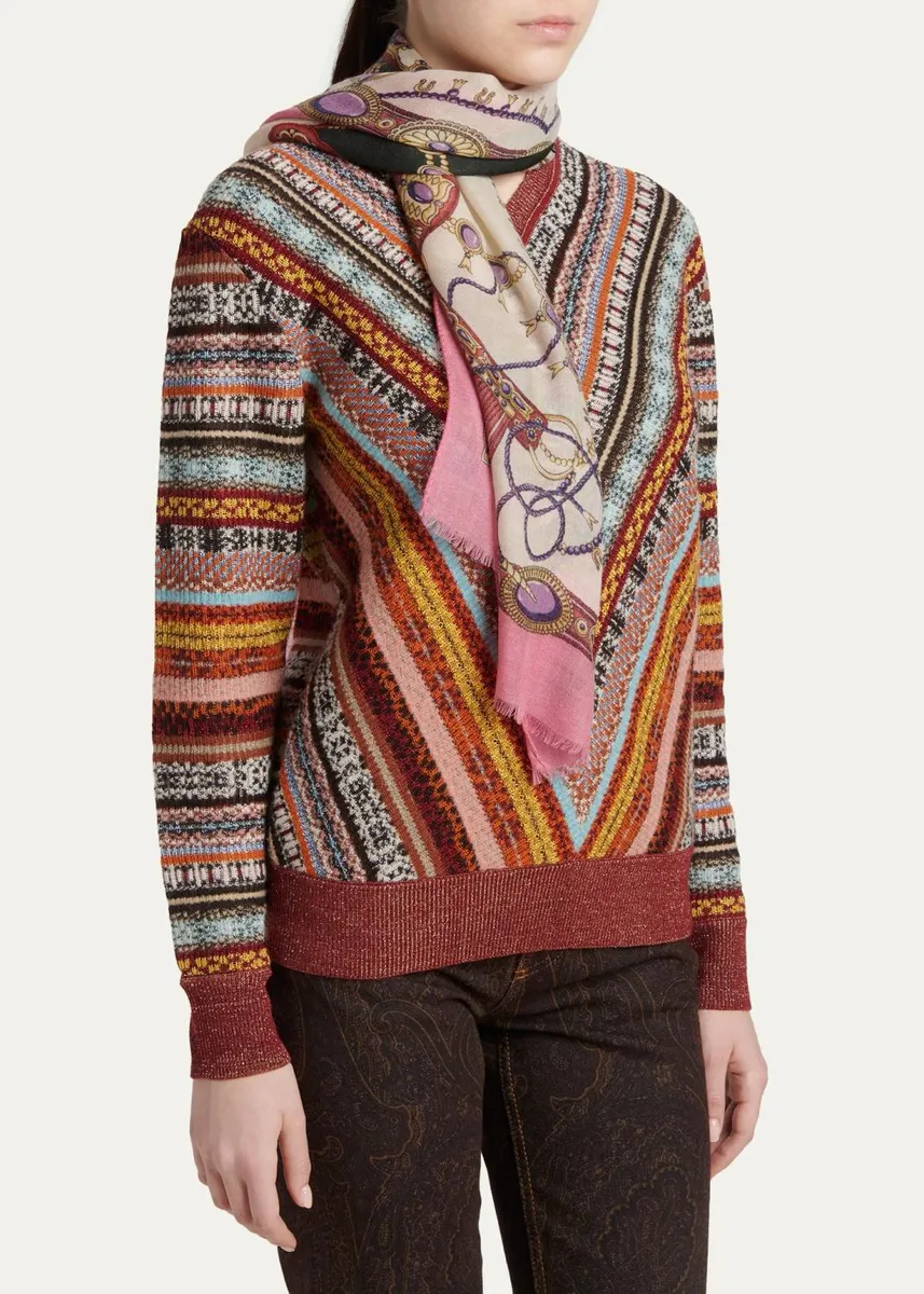 Etro Jewel Motif Wool and Cashmere Scarf | Thumbnail 3 Etro Jewel Motif Wool and Cashmere Scarf | Thumbnail 3