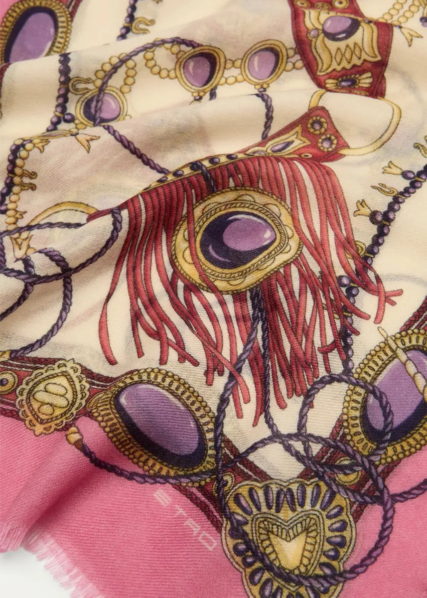 Etro Jewel Motif Wool and Cashmere Scarf | Thumbnail 4 Etro Jewel Motif Wool and Cashmere Scarf | Thumbnail 4