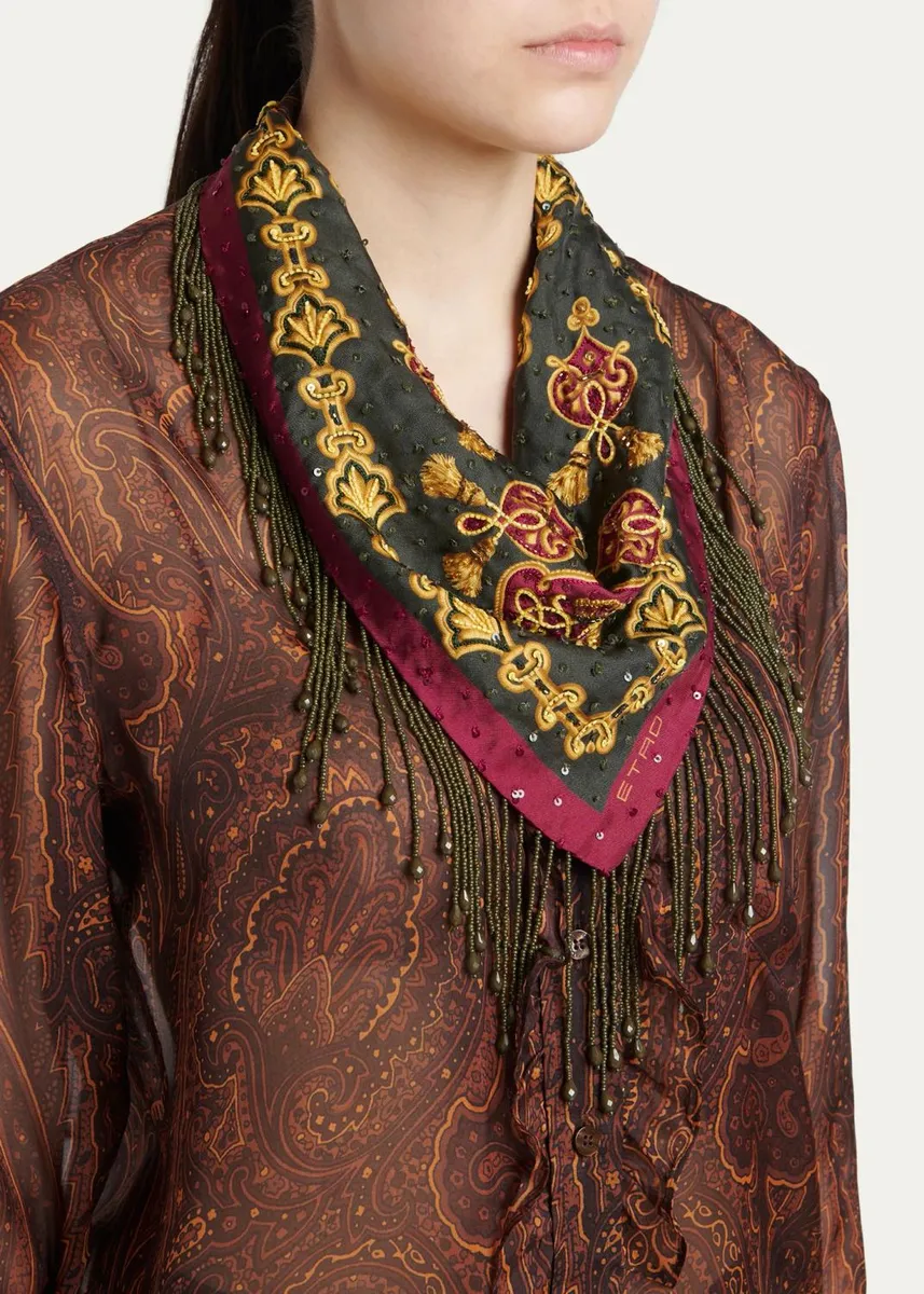 Etro Sequined Triangular Silk Scarf | Thumbnail 3 Etro Sequined Triangular Silk Scarf | Thumbnail 3