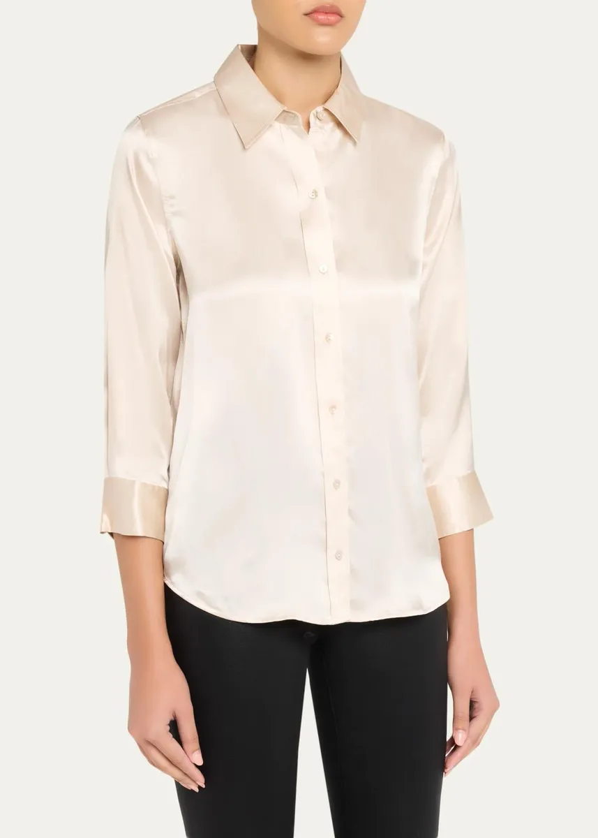 L'Agence Dani Silk Satin 3/4-Sleeve Button-Down Blouse | Thumbnail 4 L'Agence Dani Silk Satin 3/4-Sleeve Button-Down Blouse | Thumbnail 4