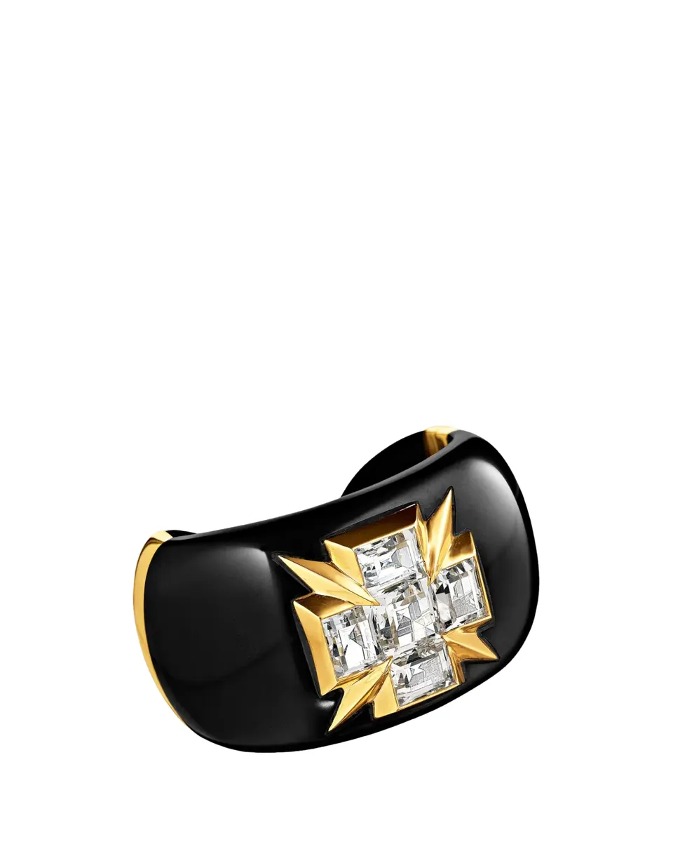 VERDURA 18K Black Jade Cross Cuff Bracelet with White Topaz | Thumbnail 2 VERDURA 18K Black Jade Cross Cuff Bracelet with White Topaz | Thumbnail 2