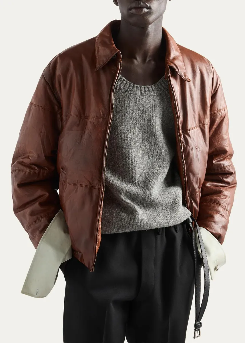 Prada Men's Layered-Cuff Wool Scoop-Neck Sweater | Thumbnail 4
