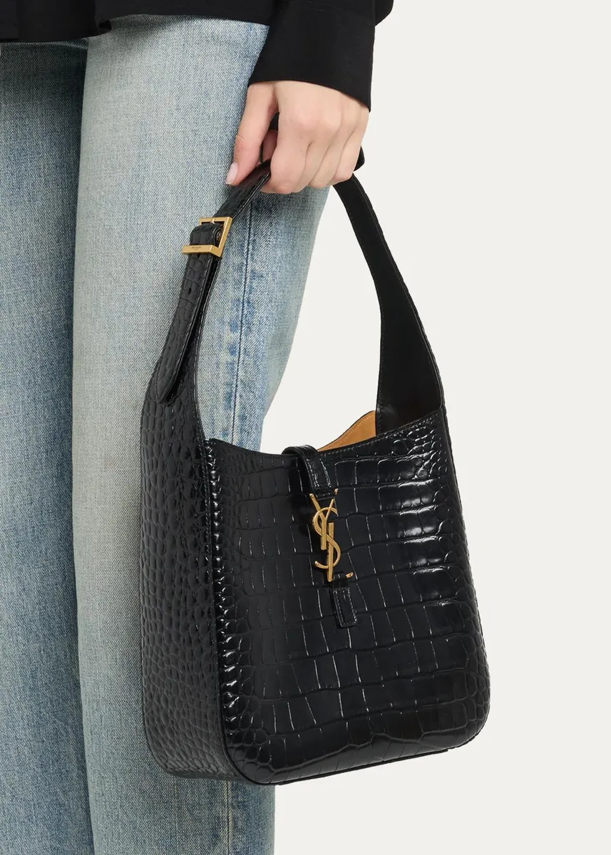 Saint Laurent Le 5 À 7 Logo Croc-Embossed Leather Bucket Bag | Thumbnail 2