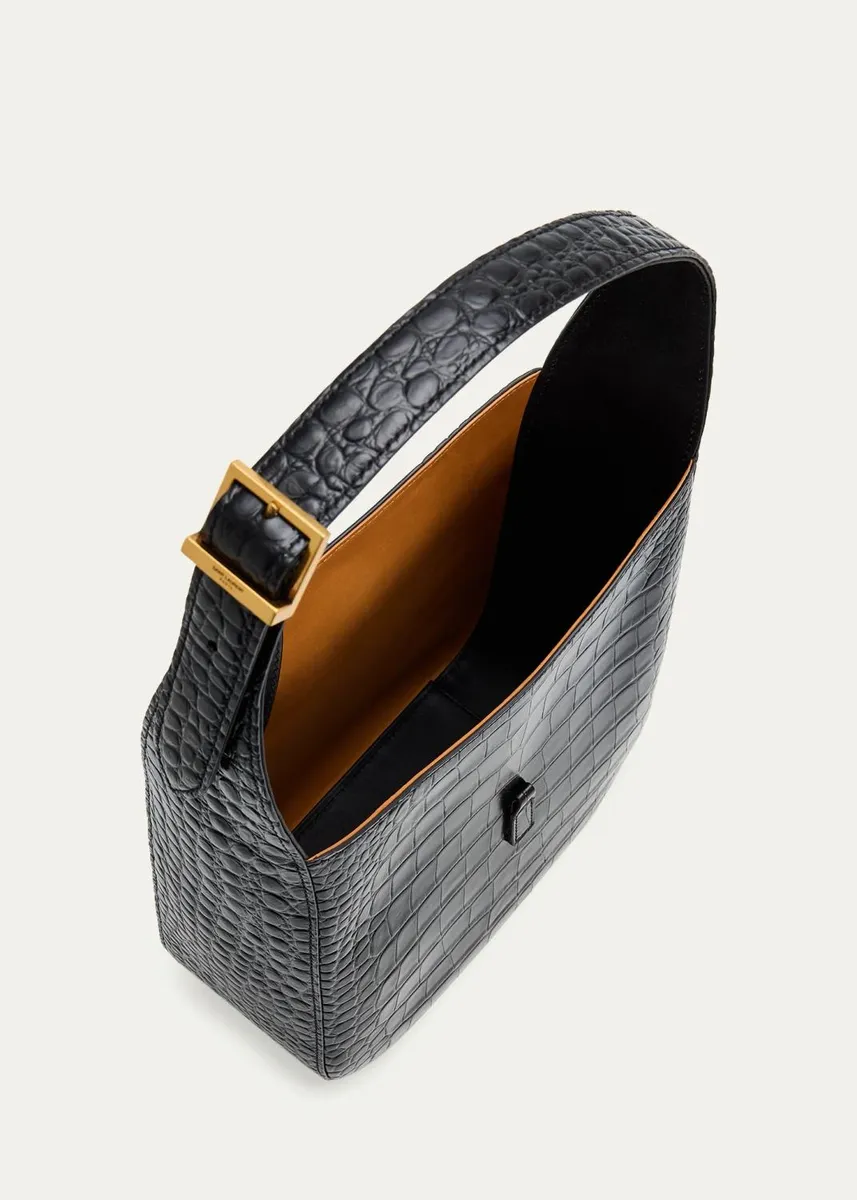 Saint Laurent Le 5 À 7 Logo Croc-Embossed Leather Bucket Bag | Thumbnail 4