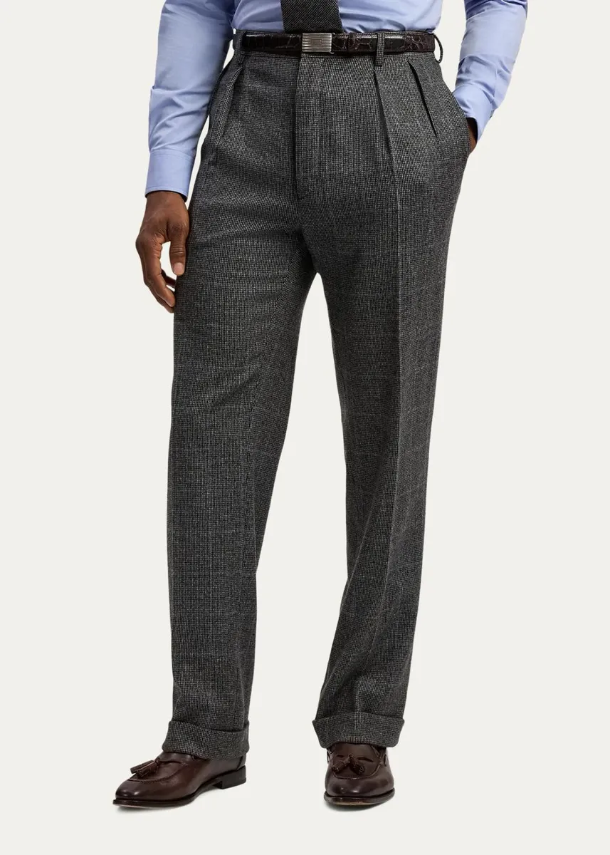 Ralph Lauren Purple Label Men's Glenn Hand-Tailored Tick-Weave Trousers | Thumbnail 4