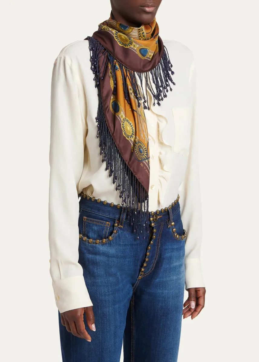 Etro Fringed Jewel Motif Silk Scarf | Thumbnail 3