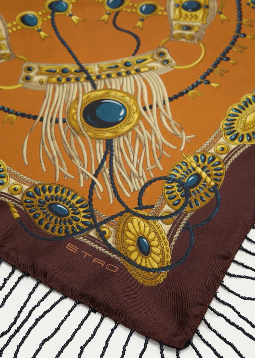 Etro Fringed Jewel Motif Silk Scarf | Thumbnail 4