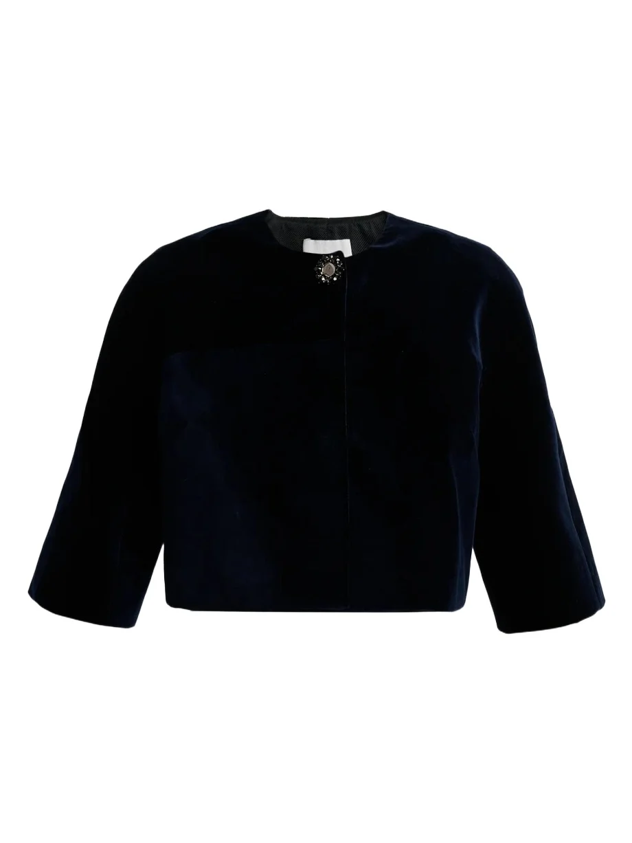 Embellished Velvet Elbow-Sleeve Bolero Jacket Embellished Velvet Elbow-Sleeve Bolero Jacket