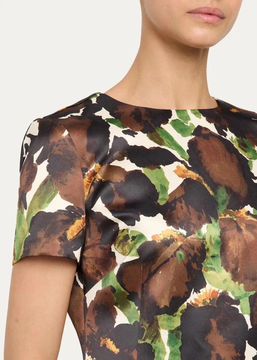 Oscar de la Renta Short-Sleeve Watercolor Iris Print Midi Dress | Thumbnail 5 Oscar de la Renta Short-Sleeve Watercolor Iris Print Midi Dress | Thumbnail 5