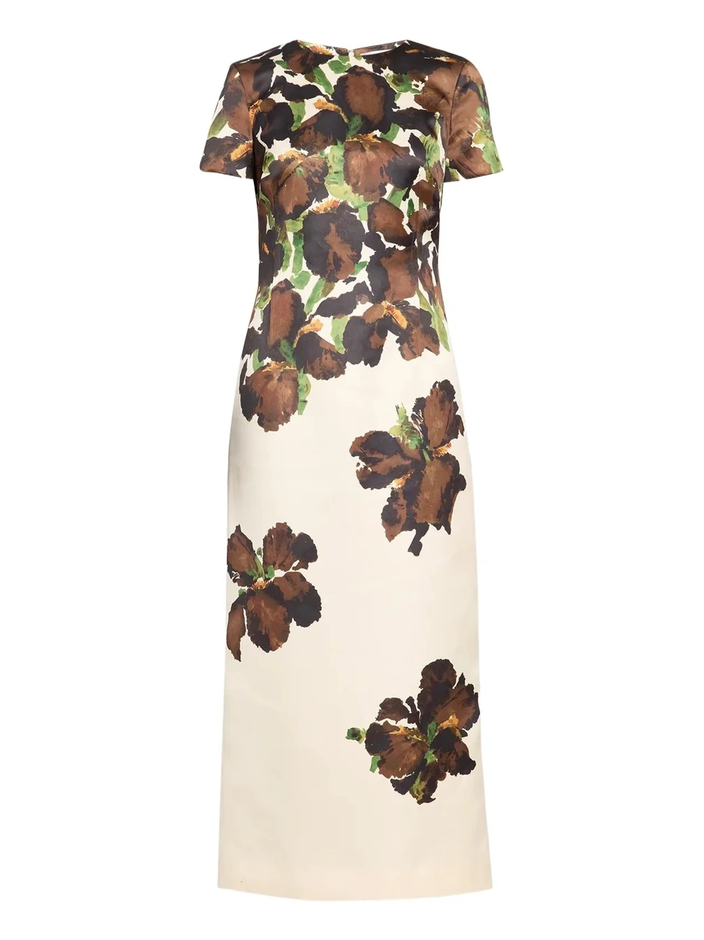 Oscar de la Renta Short-Sleeve Watercolor Iris Print Midi Dress