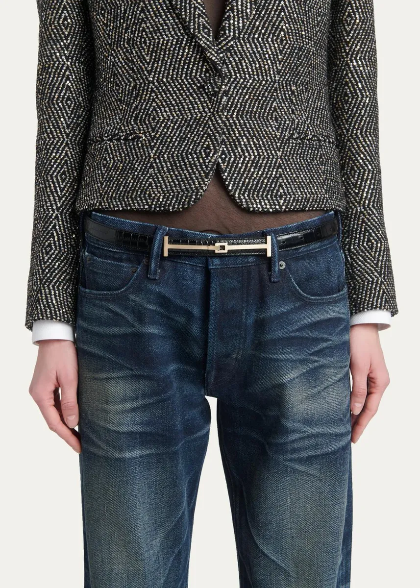Tom Ford Double T Crocodile-Embossed Leather Belt | Thumbnail 2 Tom Ford Double T Crocodile-Embossed Leather Belt | Thumbnail 2
