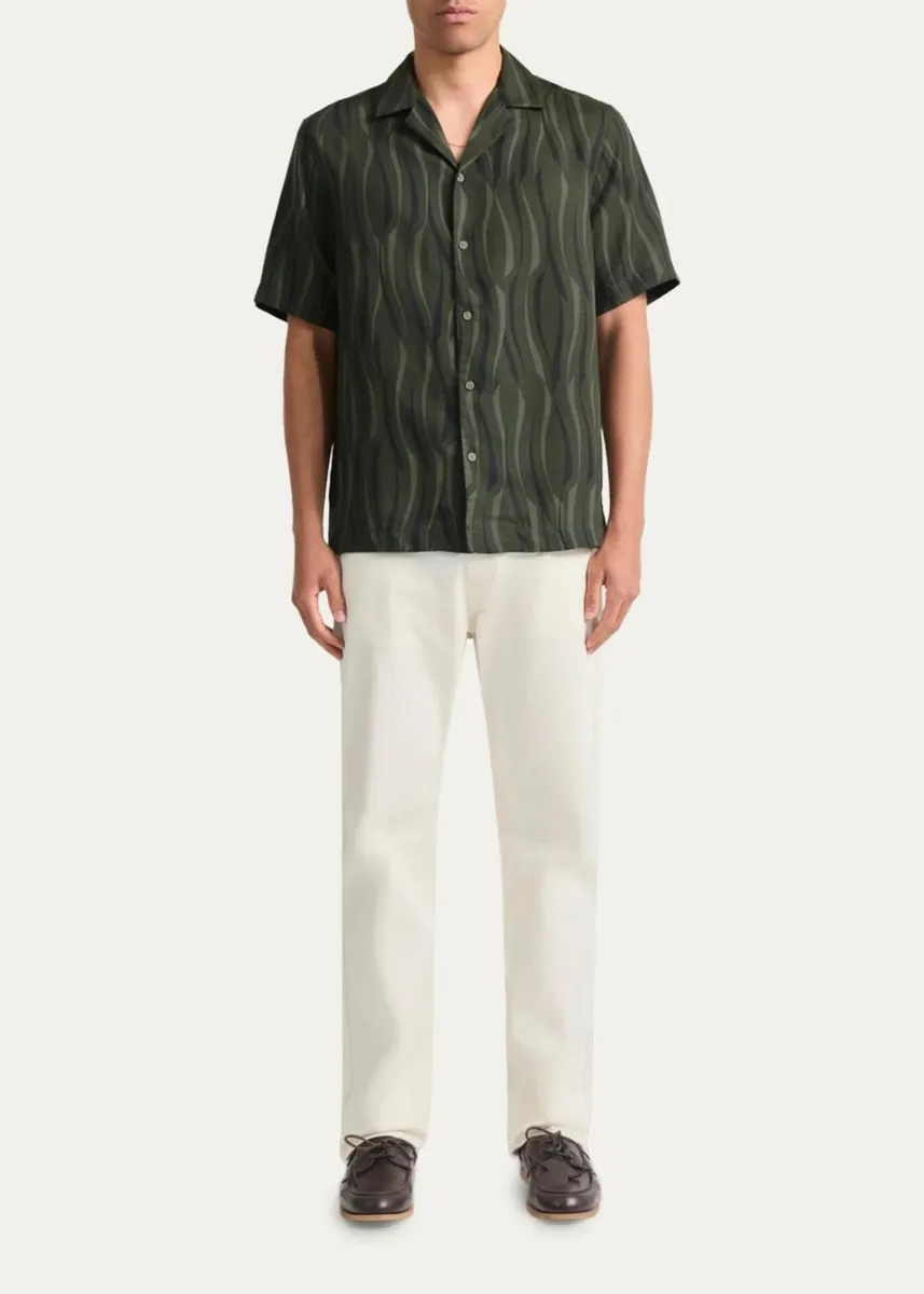 Frescobol Carioca Men's Abstract Lyocell and Linen Short-Sleeve Shirt | Thumbnail 2 Frescobol Carioca Men's Abstract Lyocell and Linen Short-Sleeve Shirt | Thumbnail 2