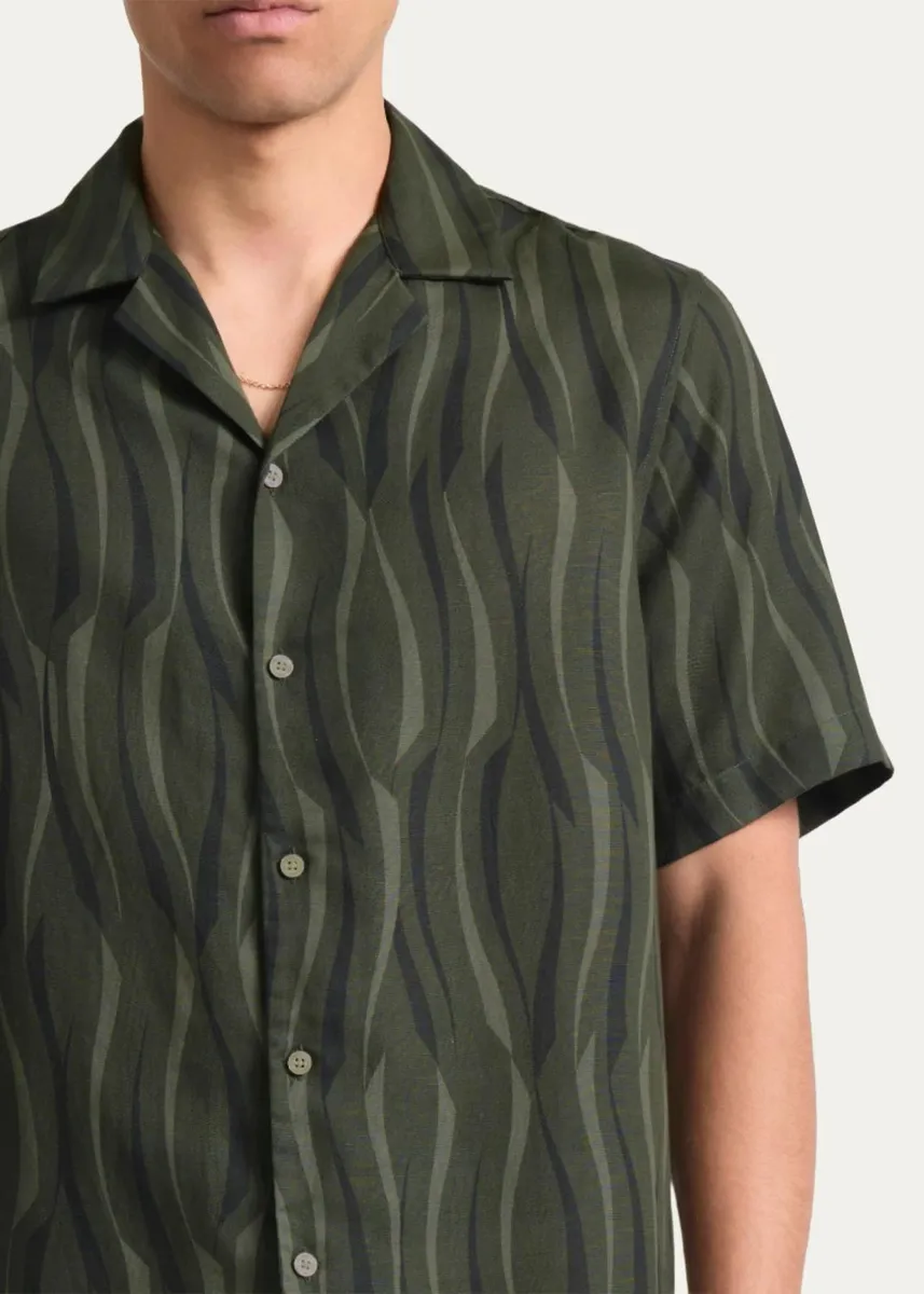 Frescobol Carioca Men's Abstract Lyocell and Linen Short-Sleeve Shirt | Thumbnail 4 Frescobol Carioca Men's Abstract Lyocell and Linen Short-Sleeve Shirt | Thumbnail 4
