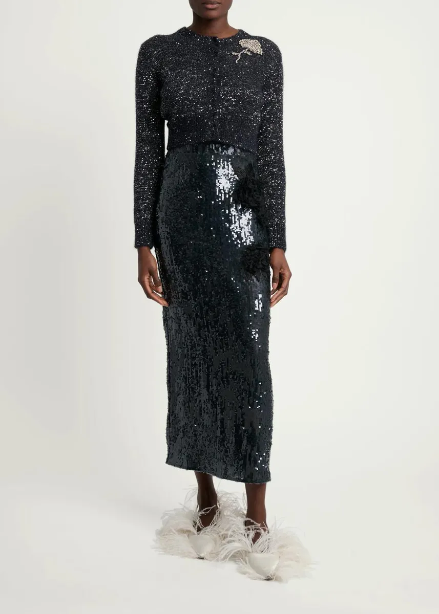 Erdem Crystal Brooch Paillette Knit Crop Crewneck Cardigan | Thumbnail 2