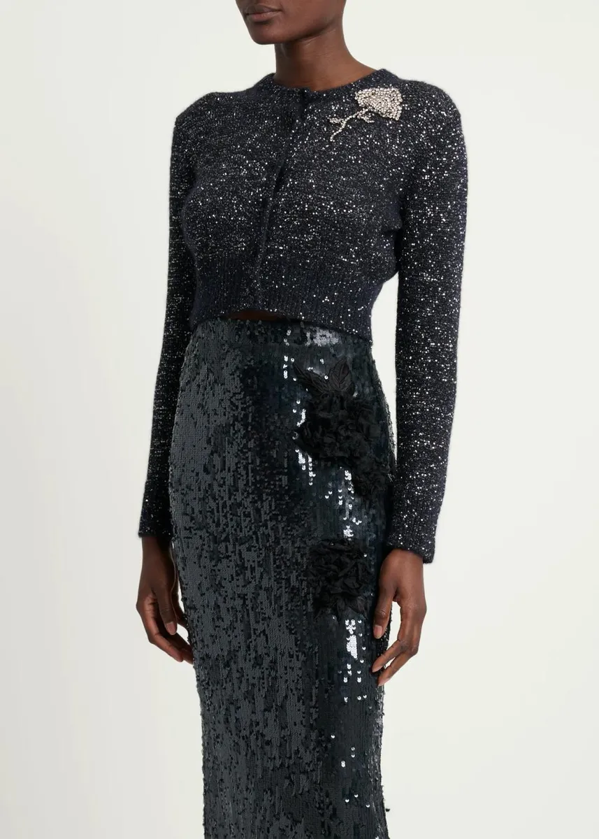 Erdem Crystal Brooch Paillette Knit Crop Crewneck Cardigan | Thumbnail 4