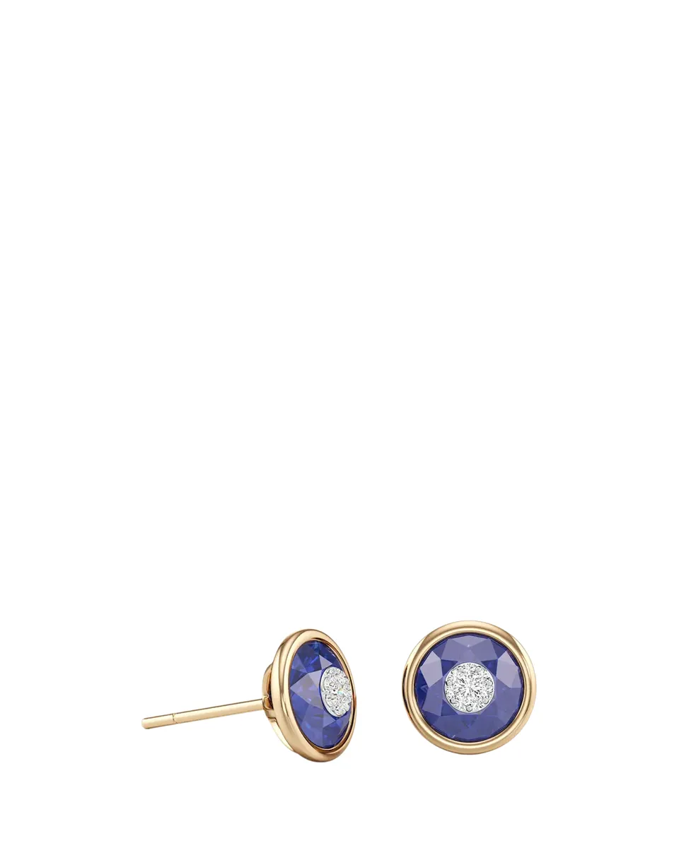 Bhansali 18K Yellow Gold 7mm Diamond and Blue Sapphire Stud Earrings | Thumbnail 2