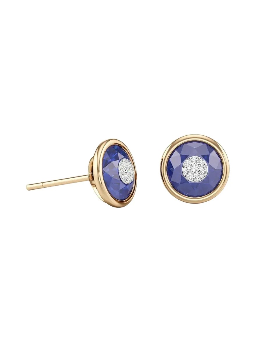18K Yellow Gold 7mm Diamond and Blue Sapphire Stud Earrings 18K Yellow Gold 7mm Diamond and Blue Sapphire Stud Earrings